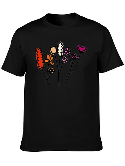 Floral Lesbian Pride T-Shirt - Black Cotton Tee