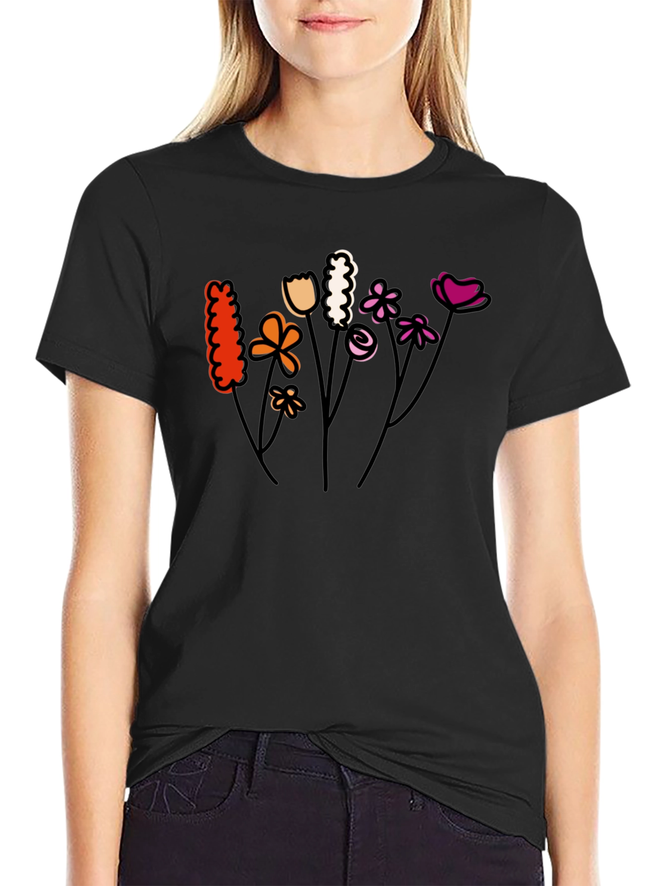 Floral Lesbian Pride T-Shirt - Black Cotton Tee