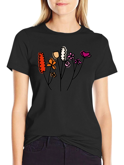 Floral Lesbian Pride T-Shirt - Black Cotton Tee