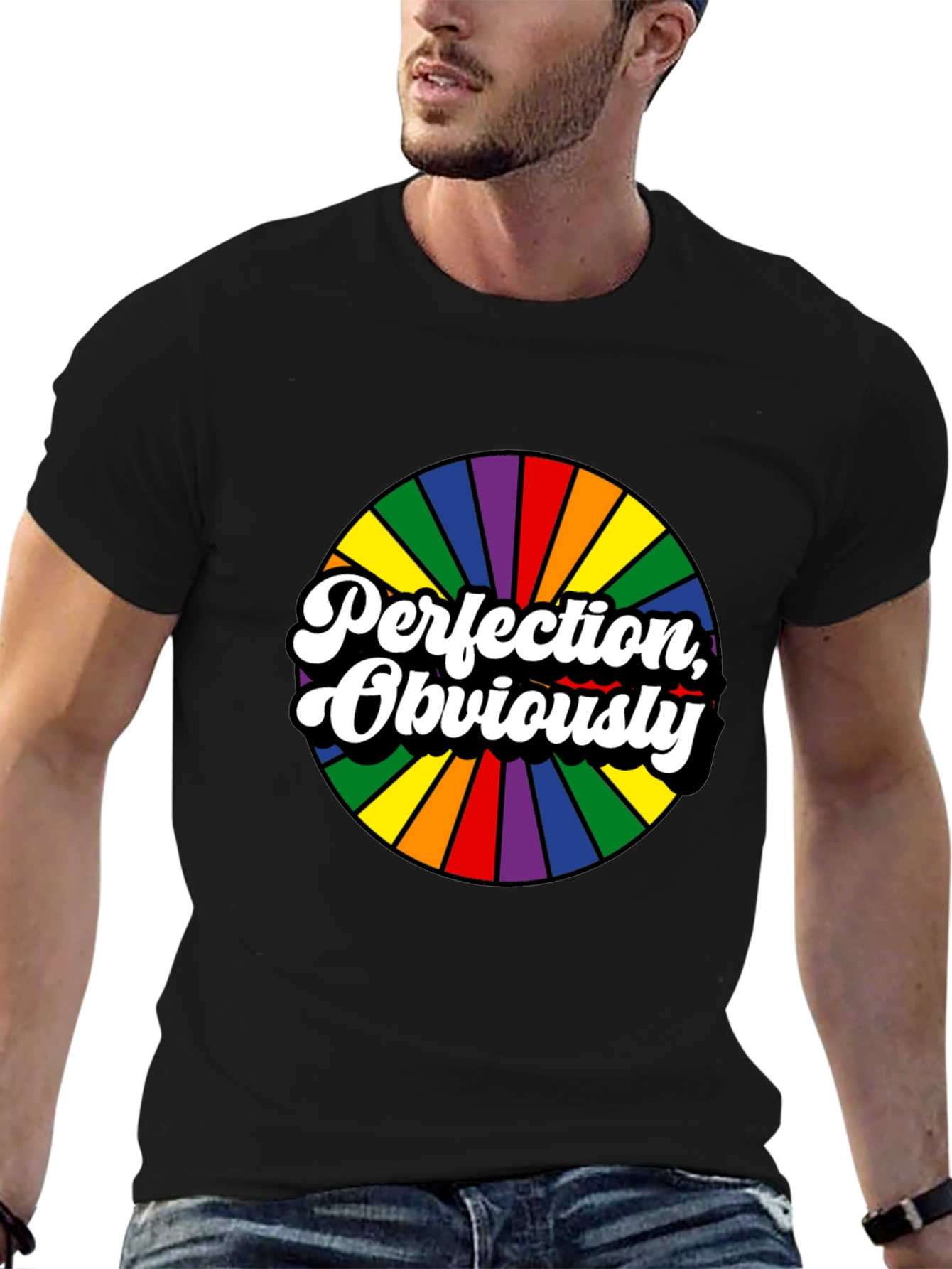 Perfection Obviously Rainbow Circle Black Tee