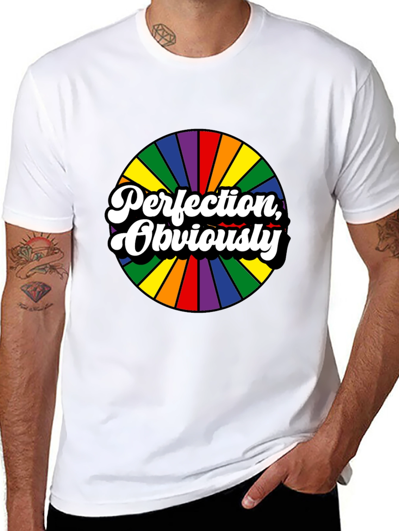 Perfection Obviously Rainbow Circle Black Tee