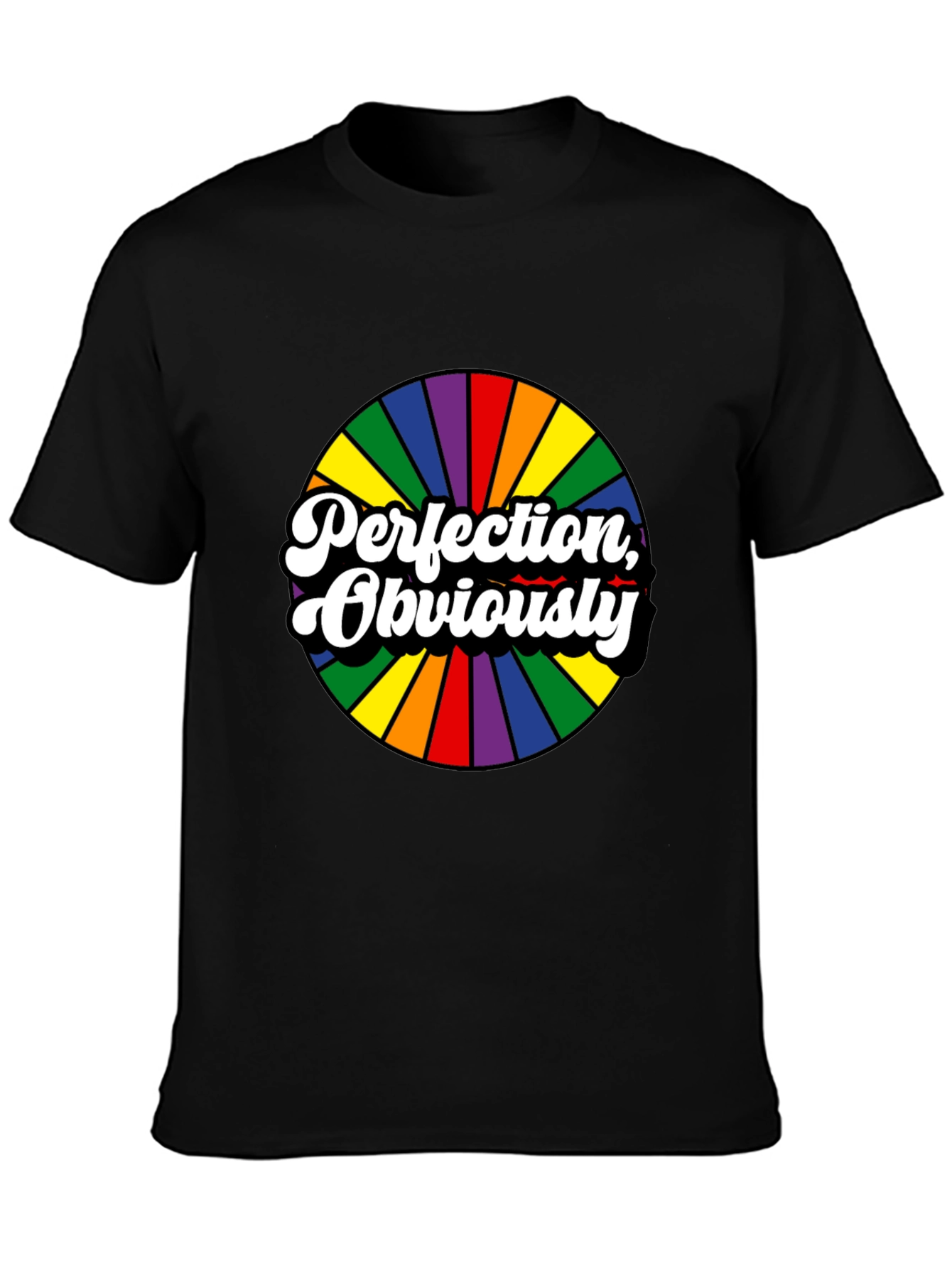 Perfection Obviously Rainbow Circle Black Tee