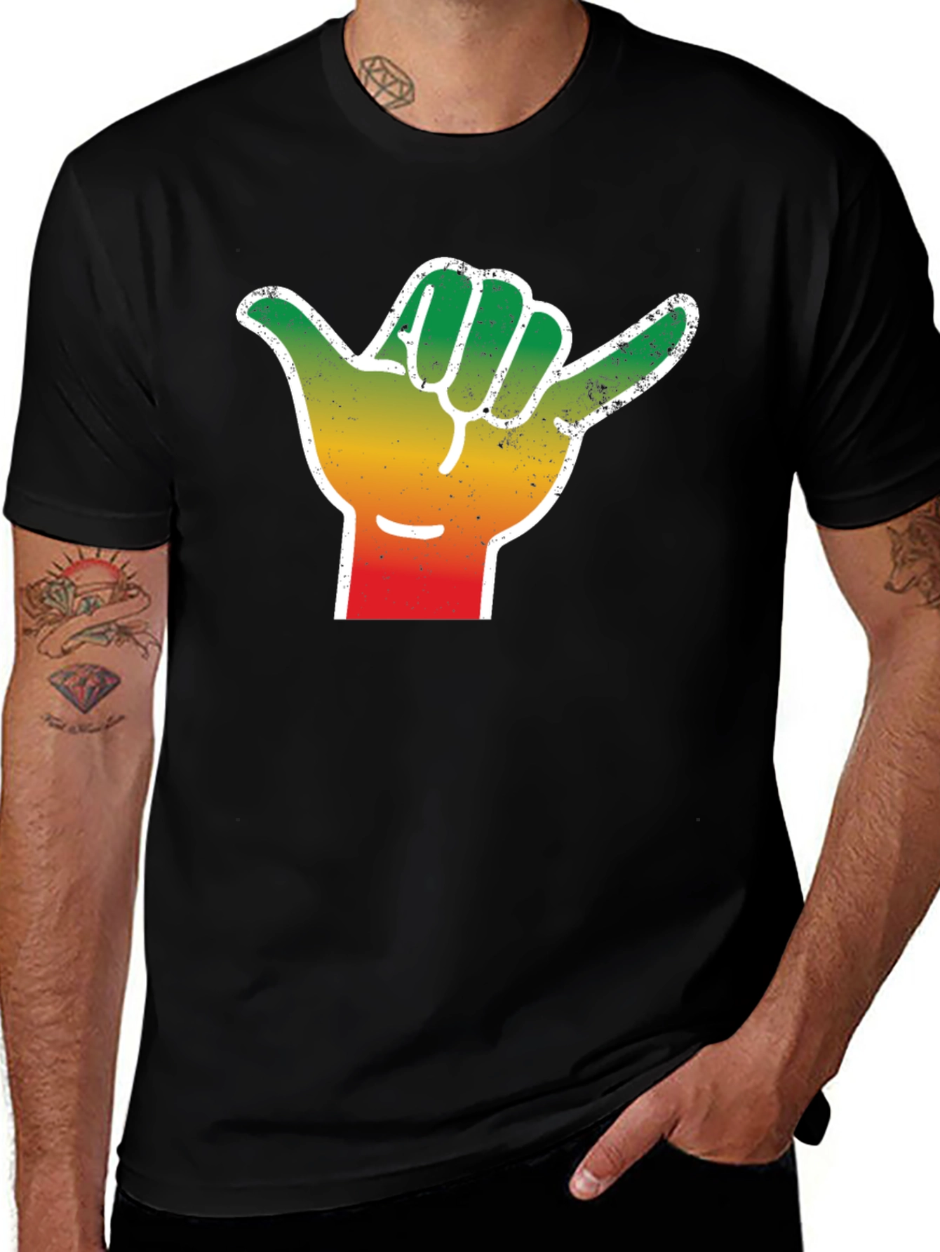 Rasta Shaka Hand Sign T-Shirt - Black