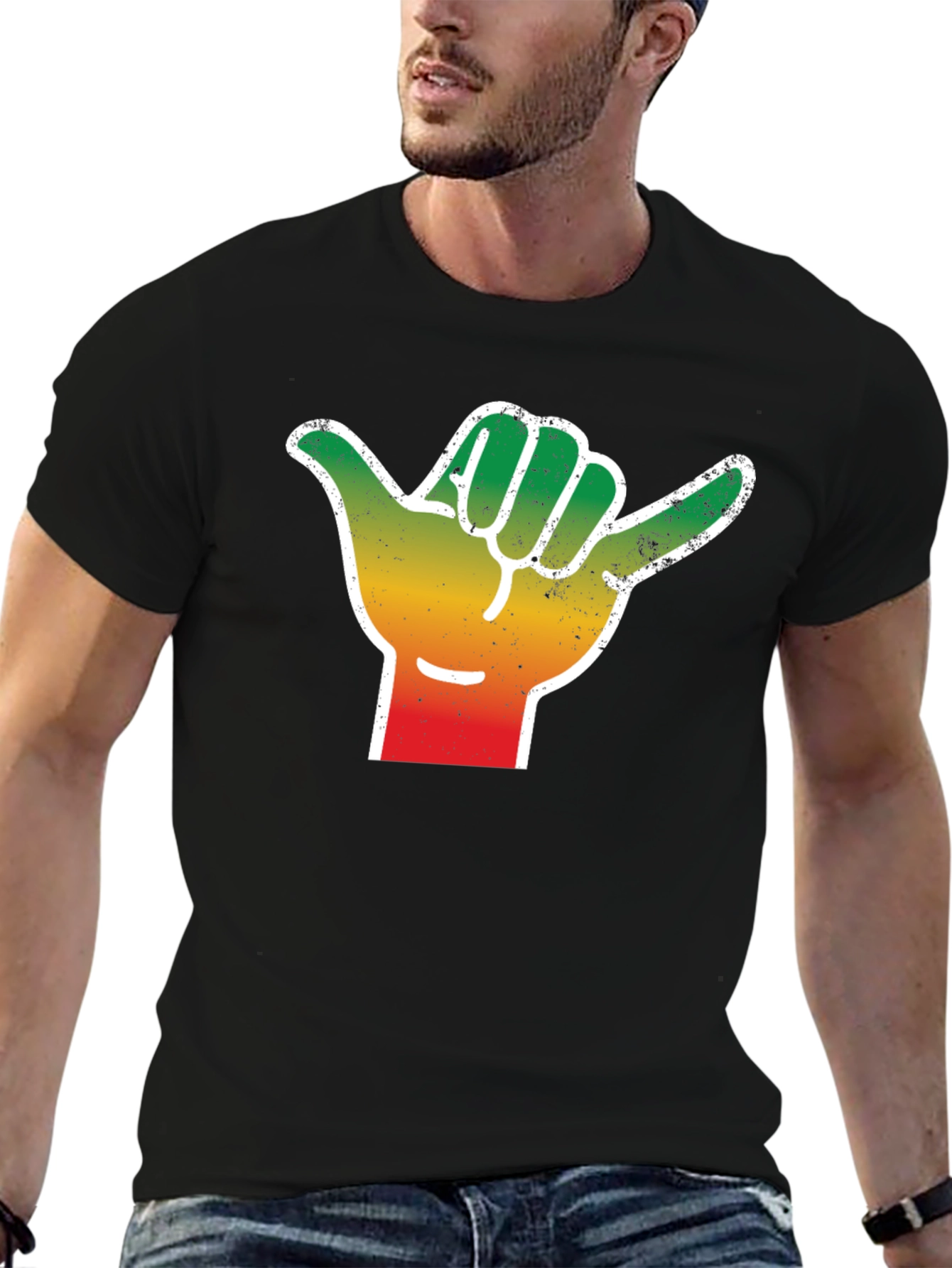 Rasta Shaka Hand Sign T-Shirt - Black