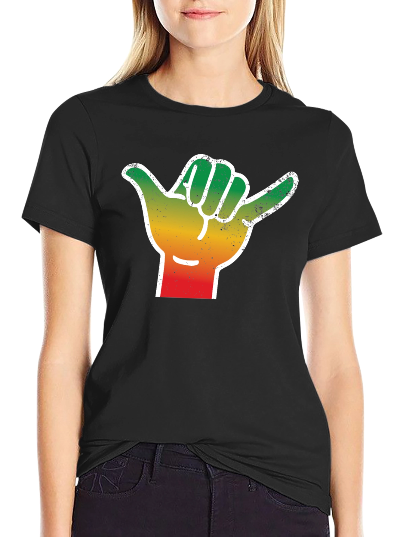 Rasta Shaka Hand Sign T-Shirt - Black
