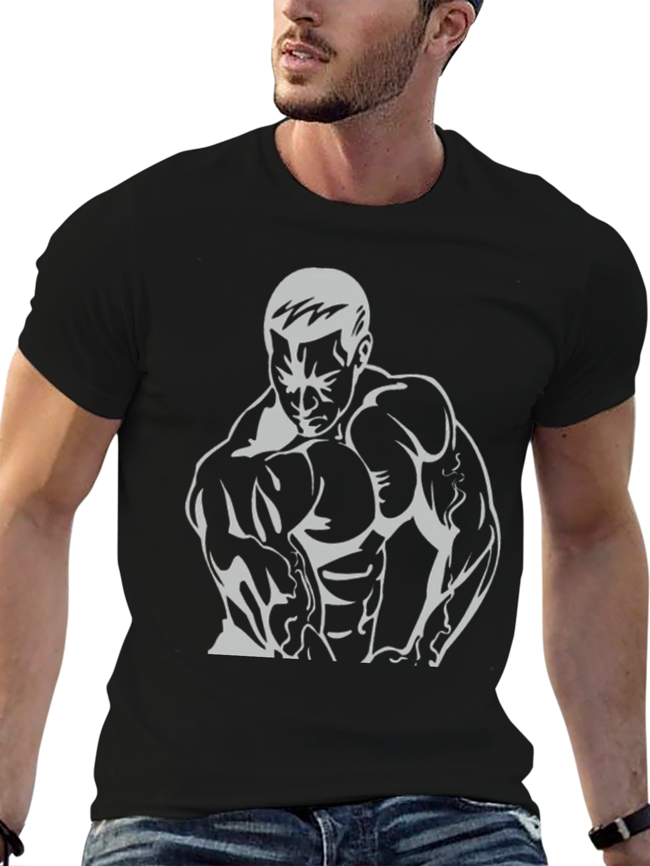 Bodybuilder Graphic Tee - Black Cotton Fitness Shirt