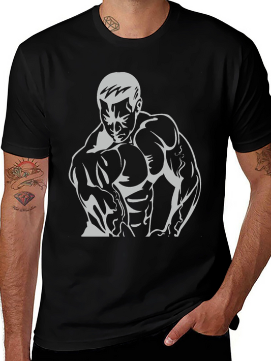 Bodybuilder Graphic Tee - Black Cotton Fitness Shirt