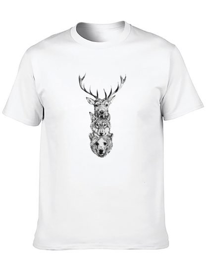 Animal Stack Graphic Tee - Deer Wolf Bear Print