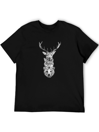 Animal Stack Graphic Tee - Deer Wolf Bear Print