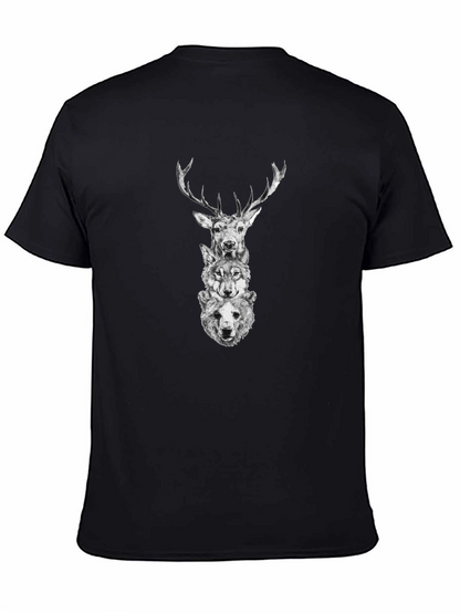 Animal Stack Graphic Tee - Deer Wolf Bear Print