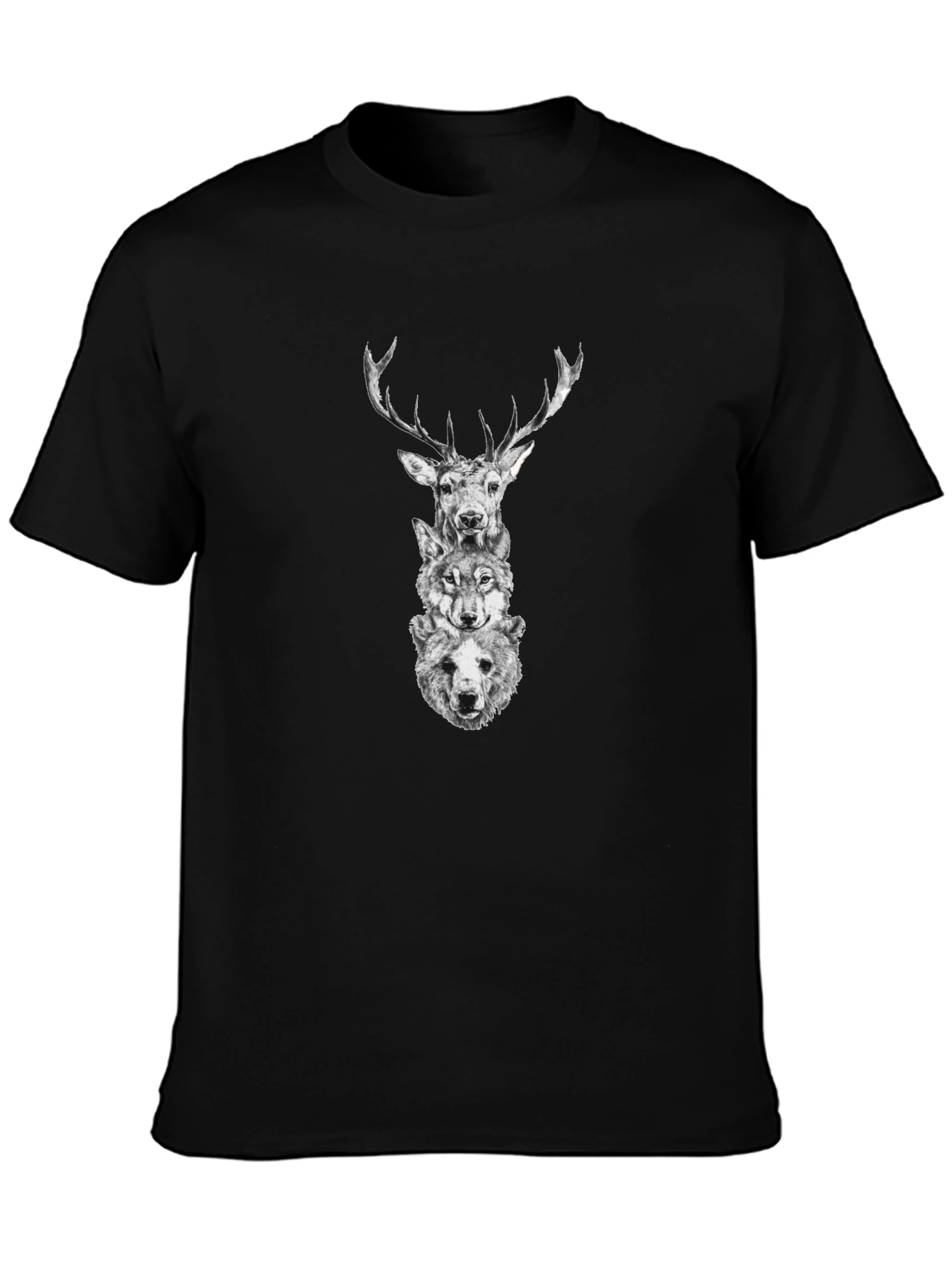 Animal Stack Graphic Tee - Deer Wolf Bear Print
