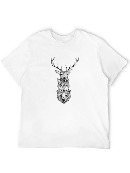 Animal Stack Graphic Tee - Deer Wolf Bear Print