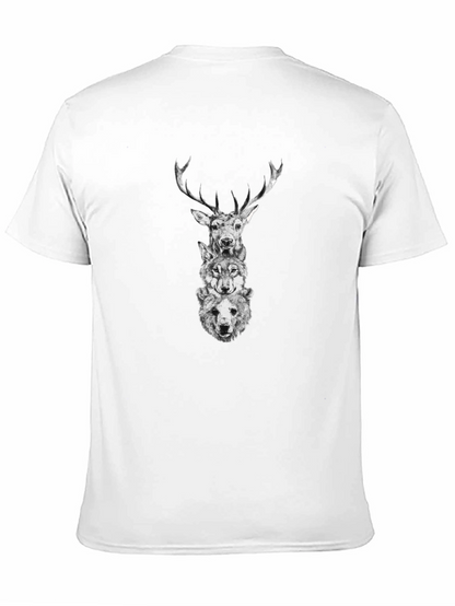 Animal Stack Graphic Tee - Deer Wolf Bear Print