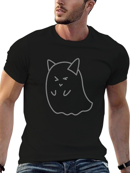 Cute Cat Ghost Black T-Shirt