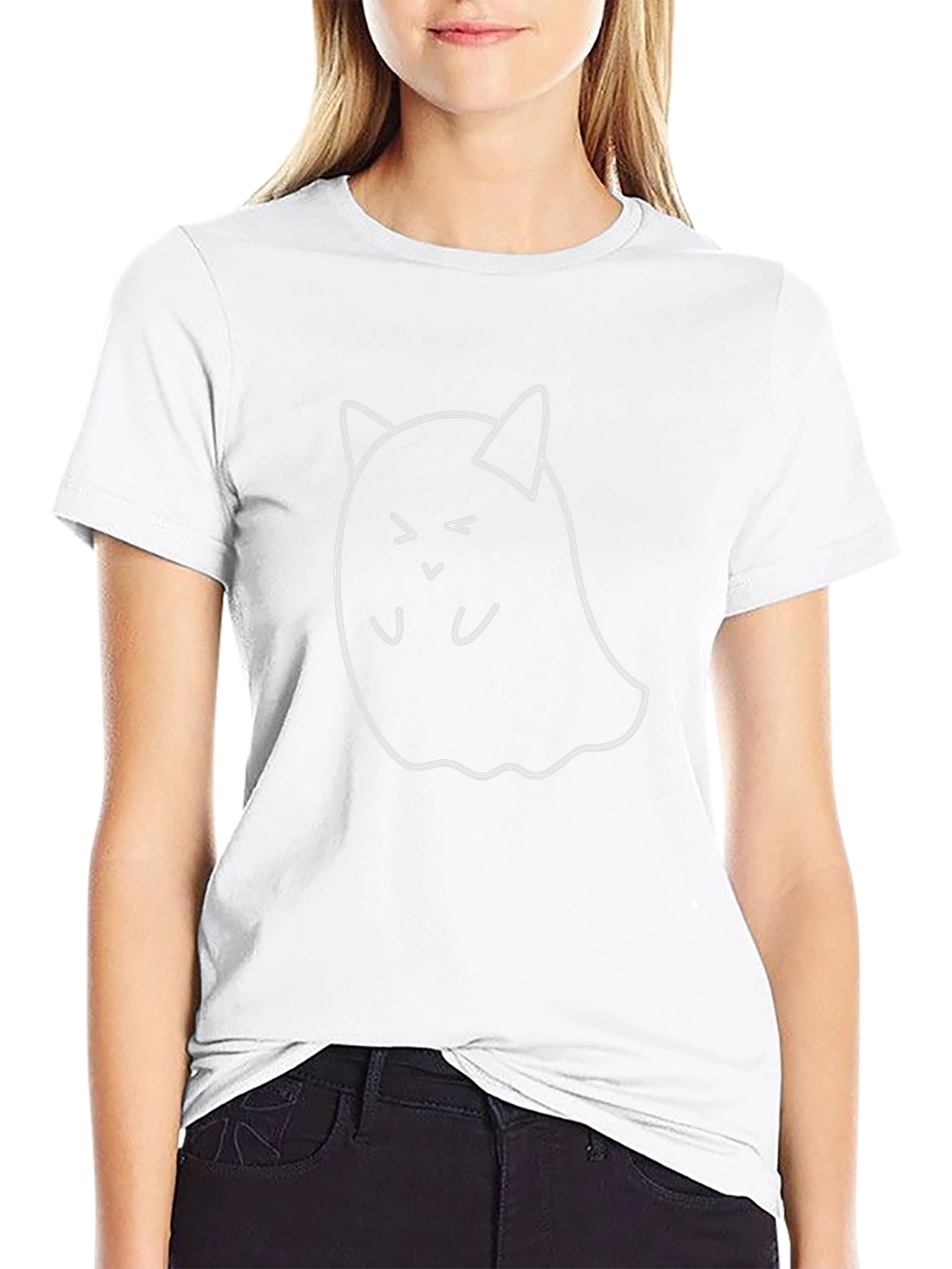 Cute Cat Ghost Black T-Shirt