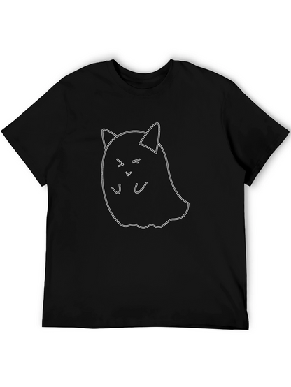 Cute Cat Ghost Black T-Shirt