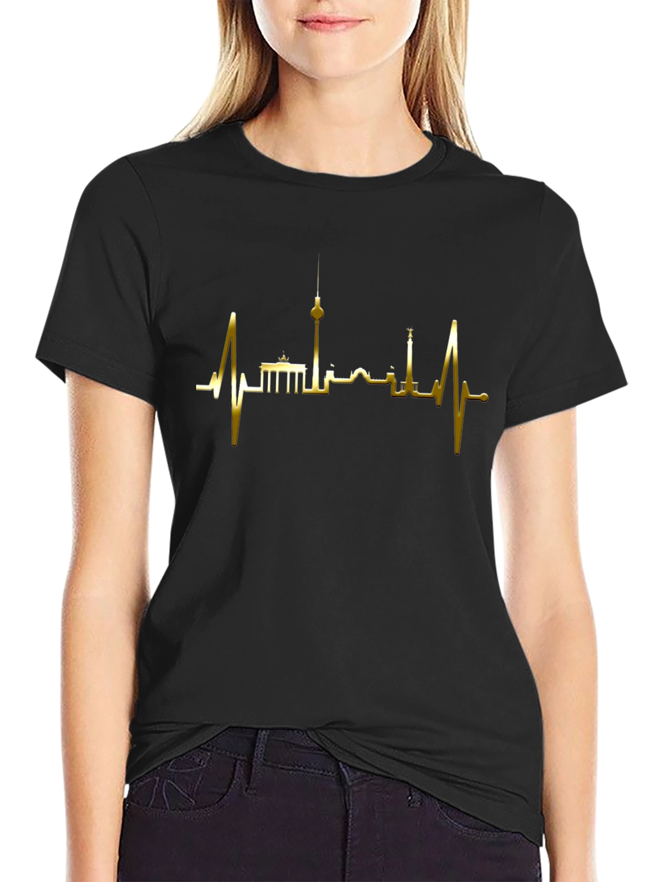 Berlin Skyline Heartbeat T-Shirt - Black