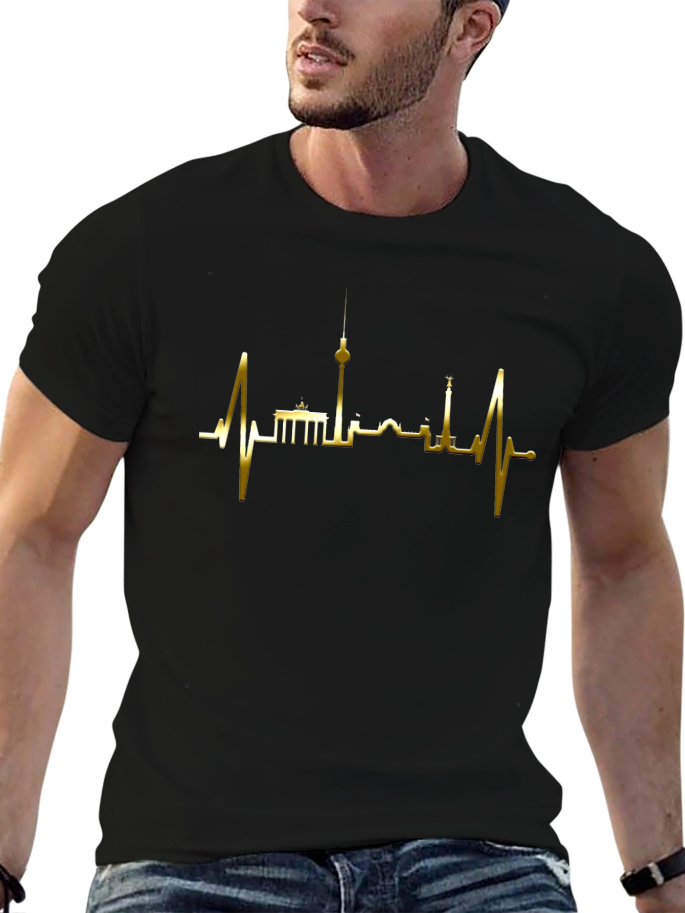 Berlin Skyline Heartbeat T-Shirt - Black