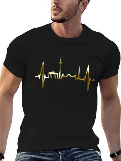 Berlin Skyline Heartbeat T-Shirt - Black