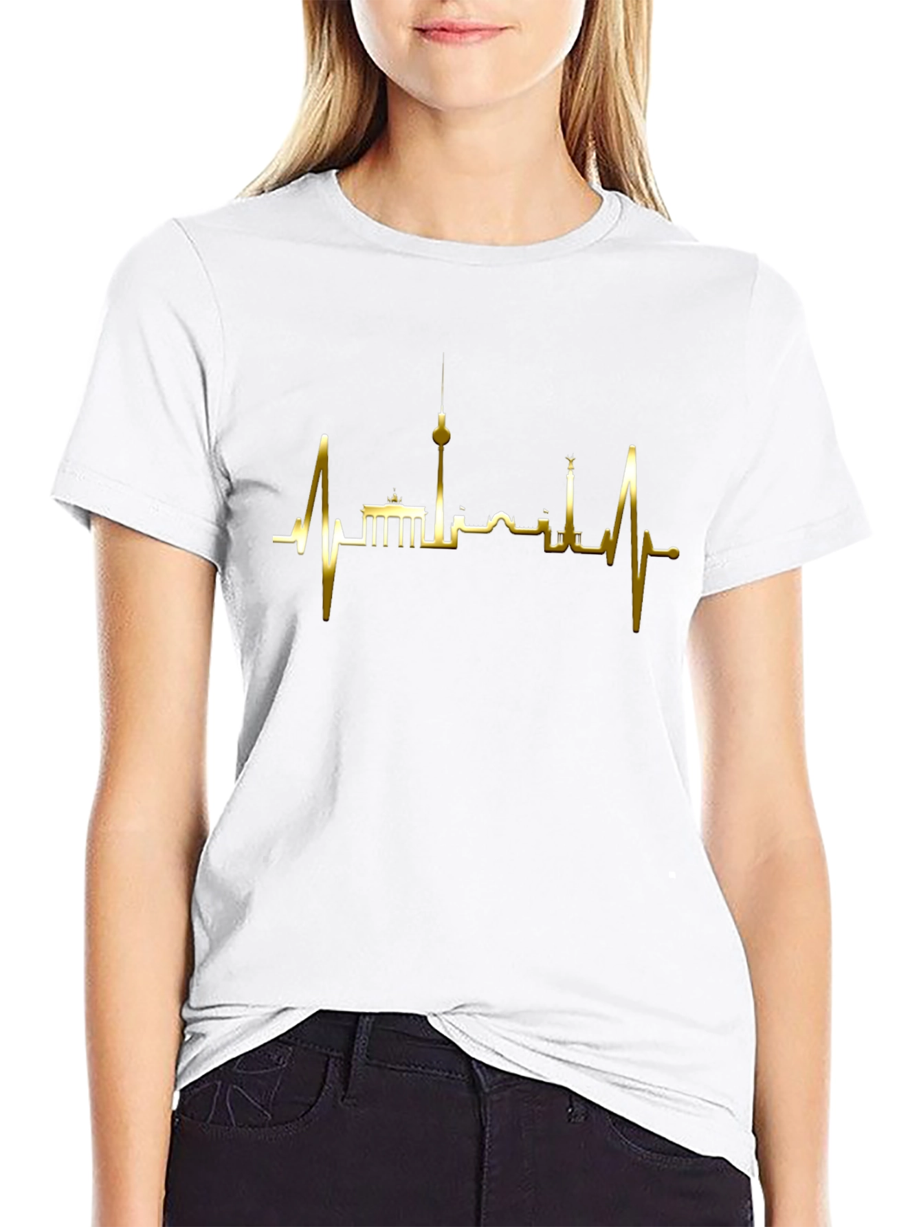 Berlin Skyline Heartbeat T-Shirt - Black