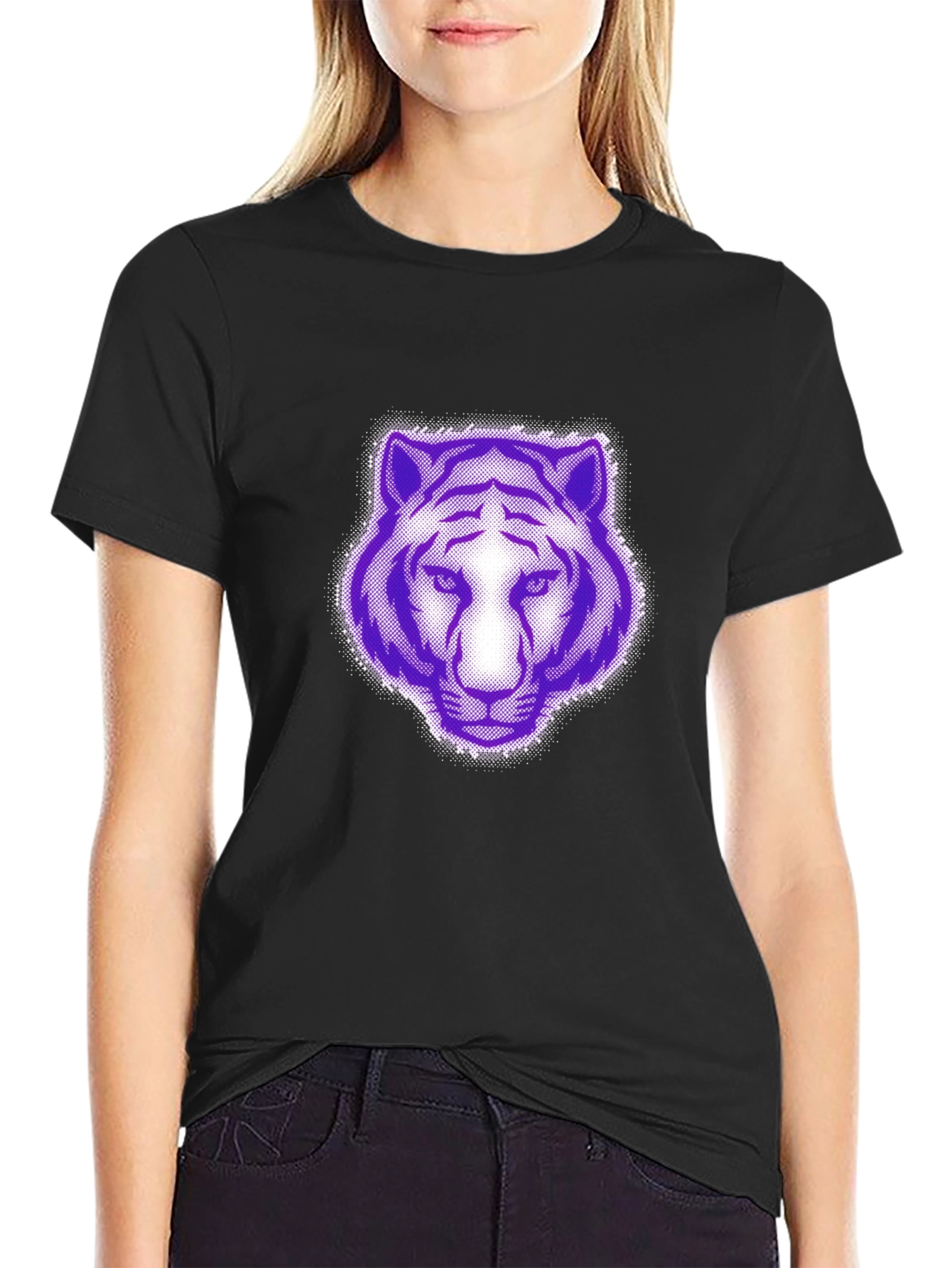 Purple Tiger Graphic Black T-Shirt