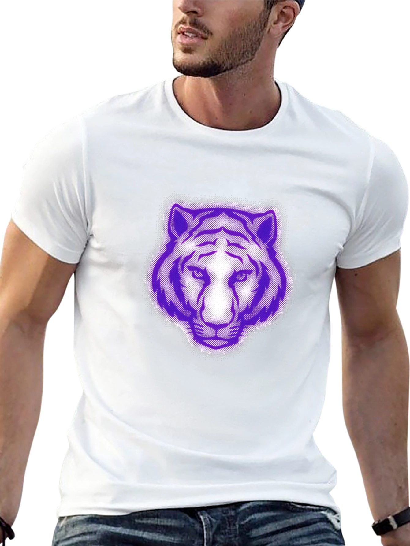Purple Tiger Graphic Black T-Shirt