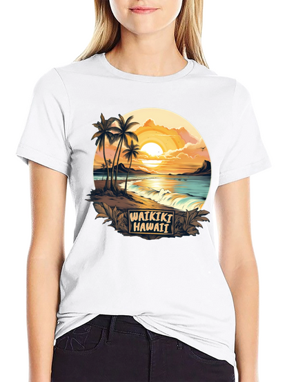 Waikiki Hawaii Graphic T-Shirt - Island Sunset Tee