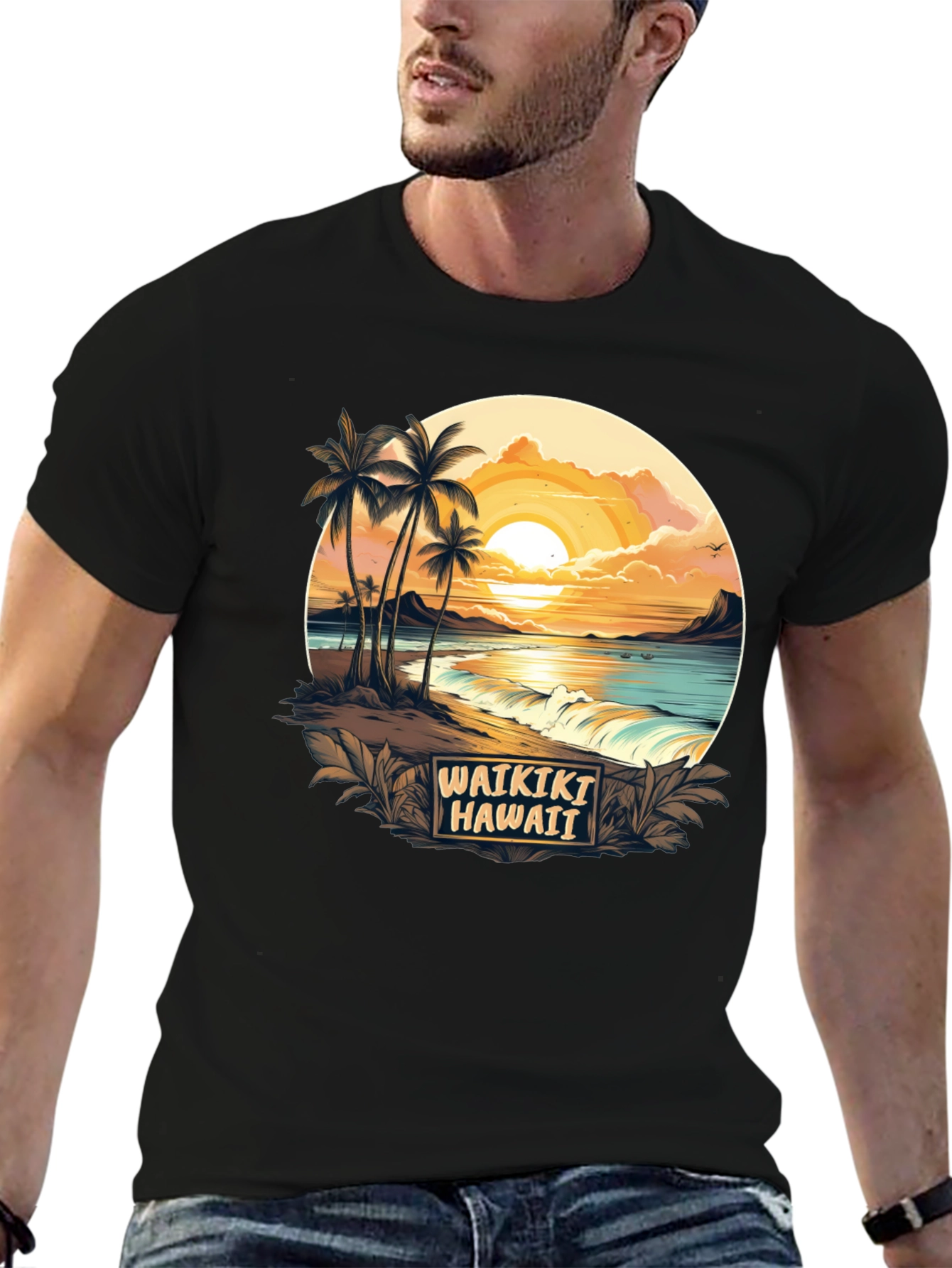 Waikiki Hawaii Graphic T-Shirt - Island Sunset Tee