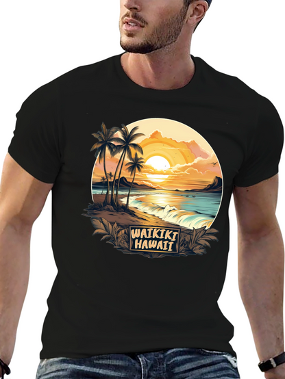 Waikiki Hawaii Graphic T-Shirt - Island Sunset Tee
