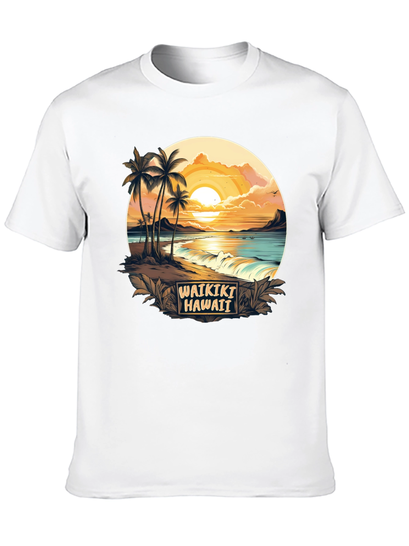 Waikiki Hawaii Graphic T-Shirt - Island Sunset Tee