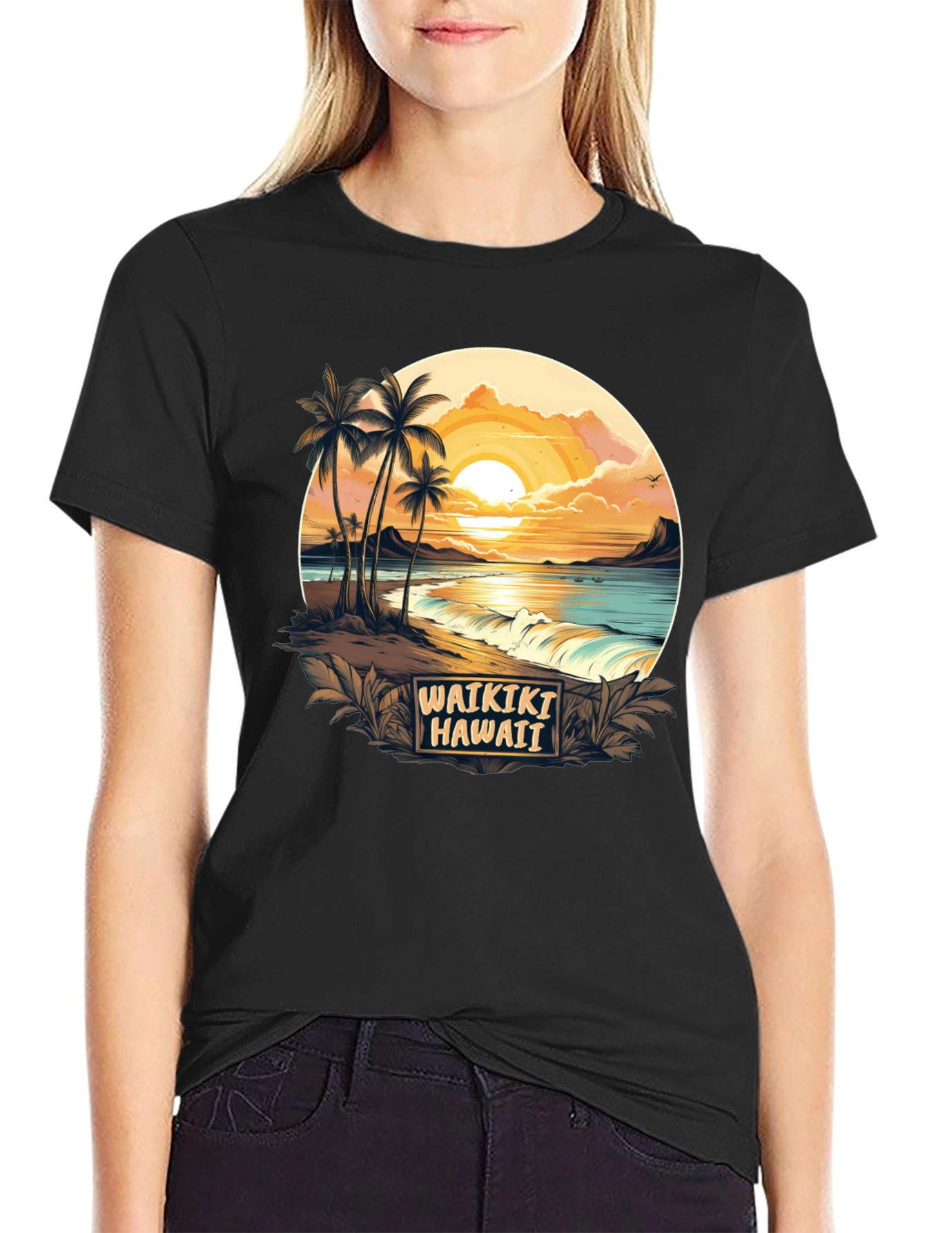 Waikiki Hawaii Graphic T-Shirt - Island Sunset Tee