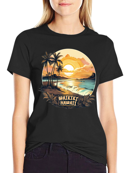 Waikiki Hawaii Graphic T-Shirt - Island Sunset Tee