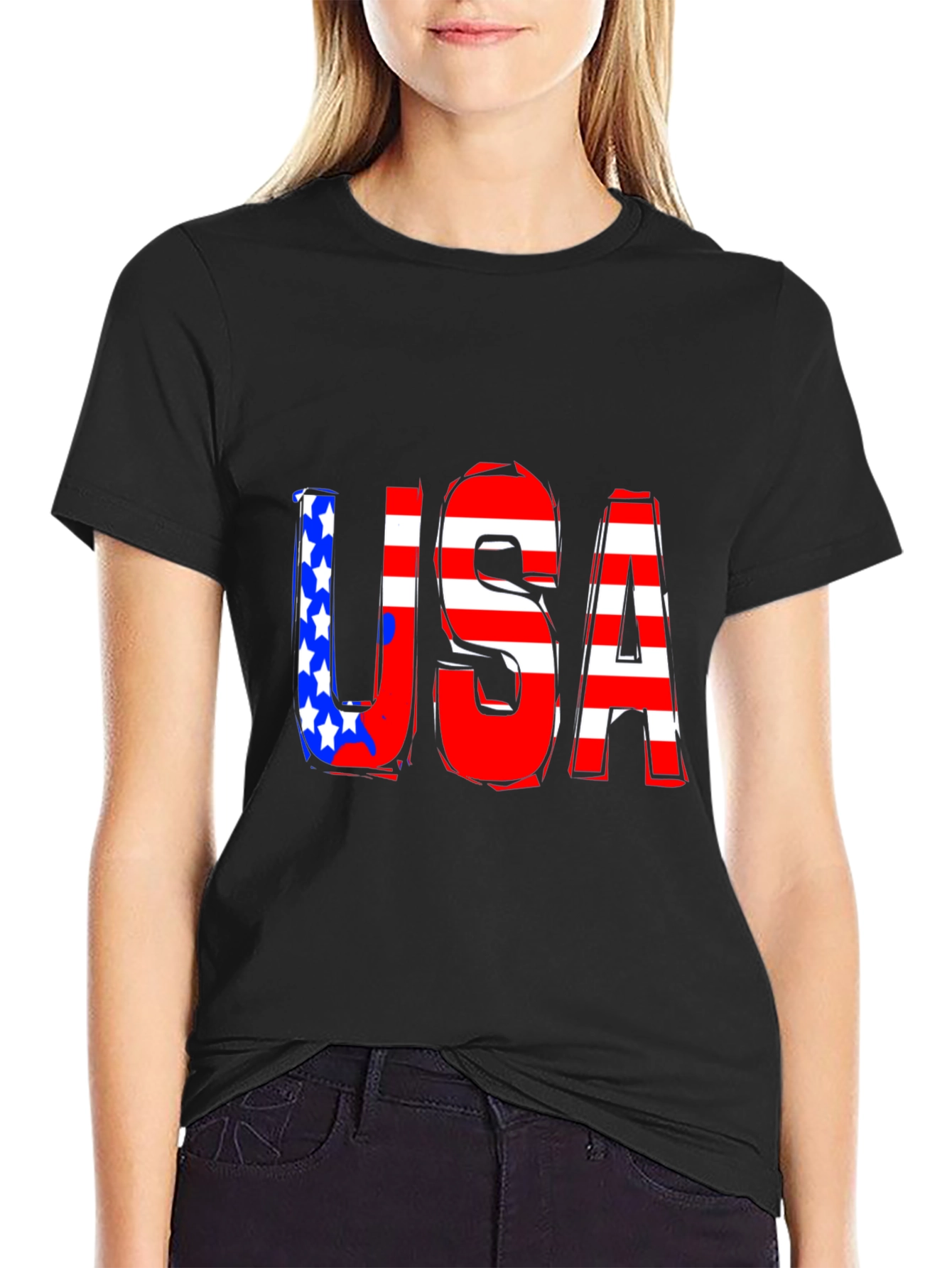 USA Graphic Print Black T-Shirt