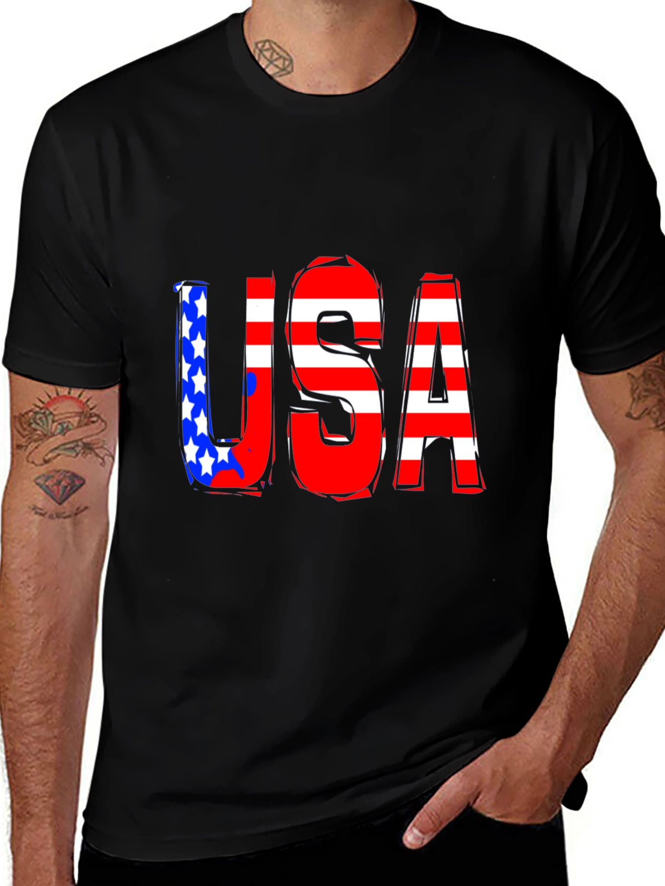USA Graphic Print Black T-Shirt