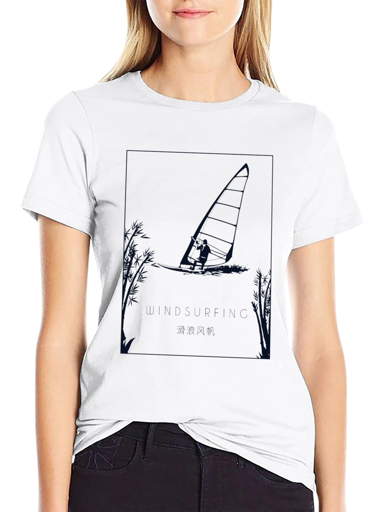 Windsurfer Graphic Tee - Black Cotton T-Shirt