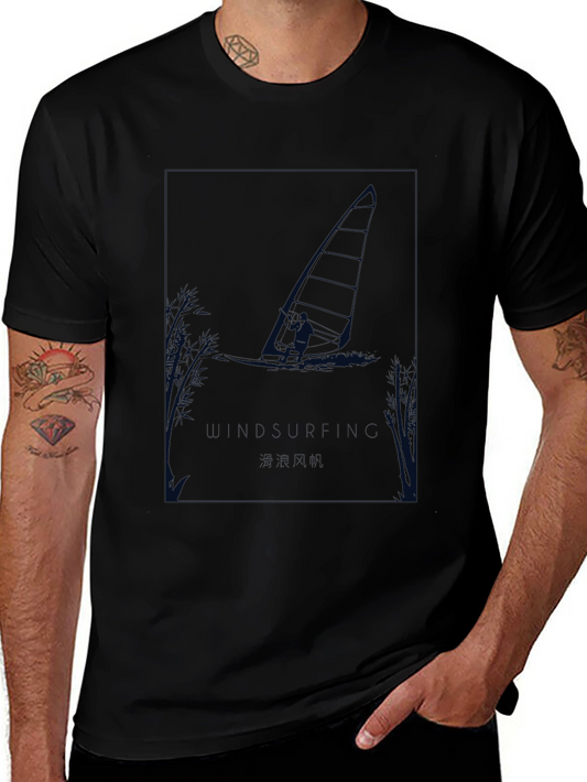 Windsurfer Graphic Tee - Black Cotton T-Shirt