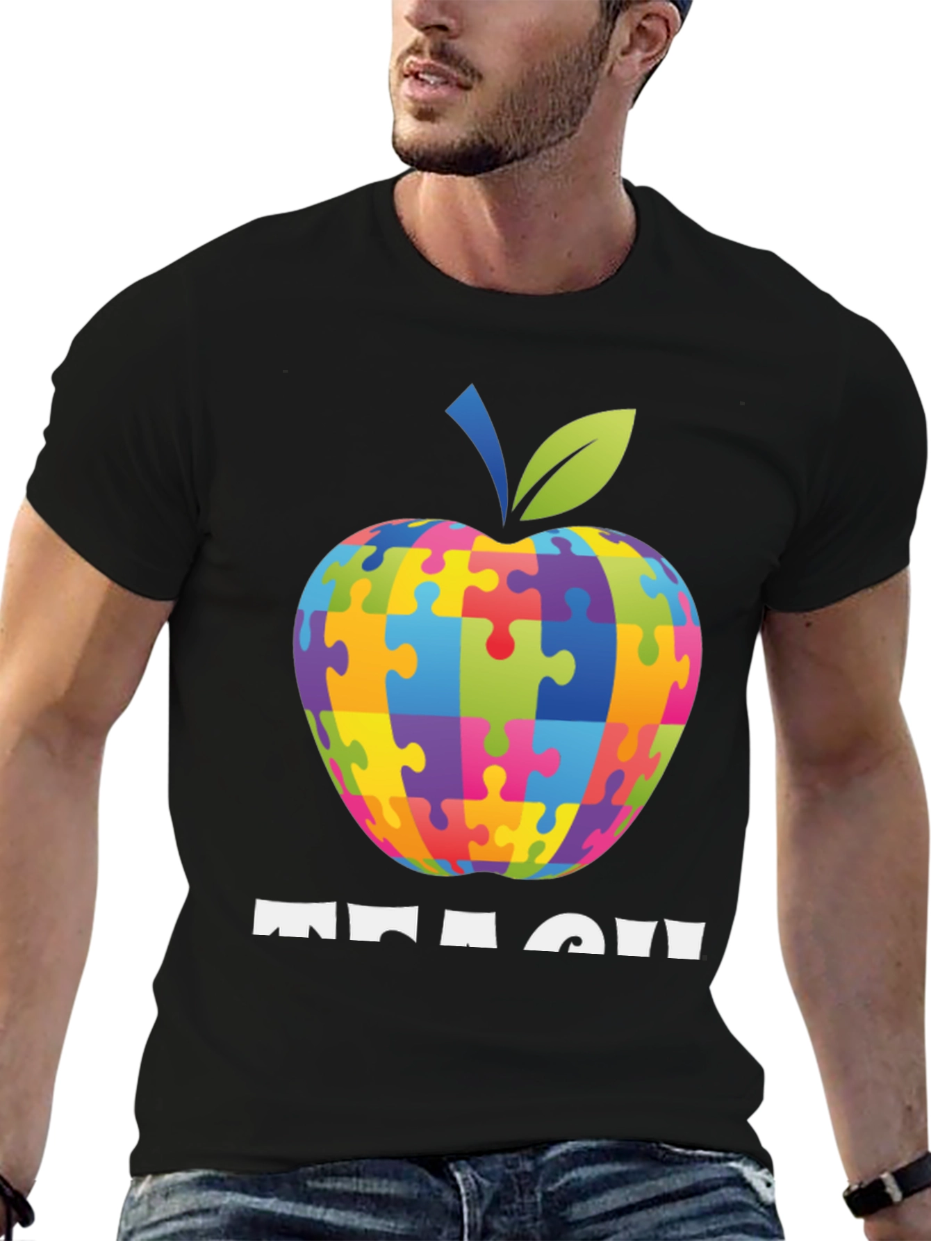 Autism Awareness Teacher T-Shirt: Apple Puzzle Design