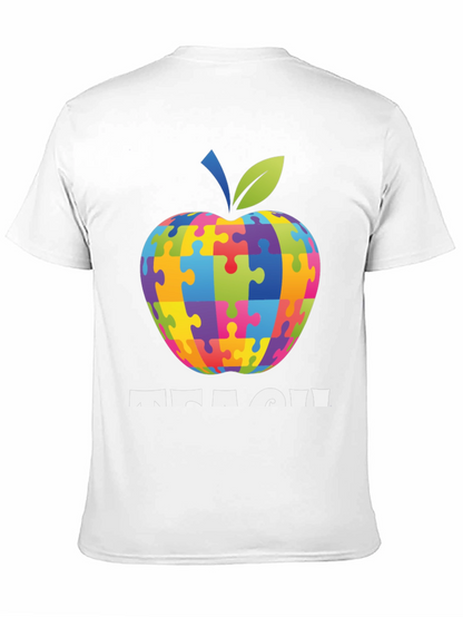 Autism Awareness Teacher T-Shirt: Apple Puzzle Design