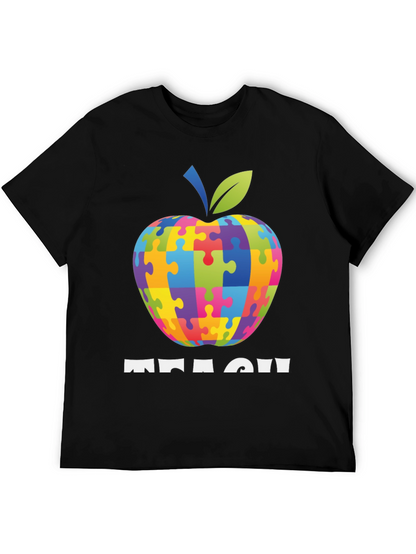 Autism Awareness Teacher T-Shirt: Apple Puzzle Design