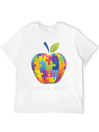 Autism Awareness Teacher T-Shirt: Apple Puzzle Design