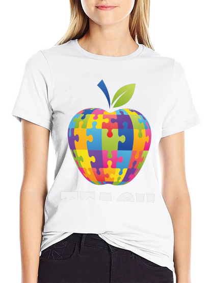 Autism Awareness Teacher T-Shirt: Apple Puzzle Design