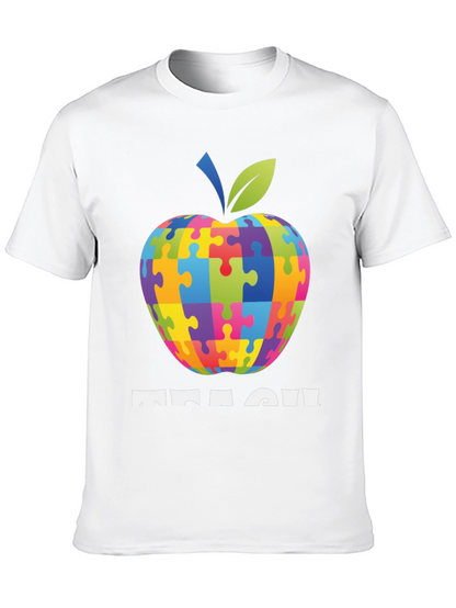 Autism Awareness Teacher T-Shirt: Apple Puzzle Design