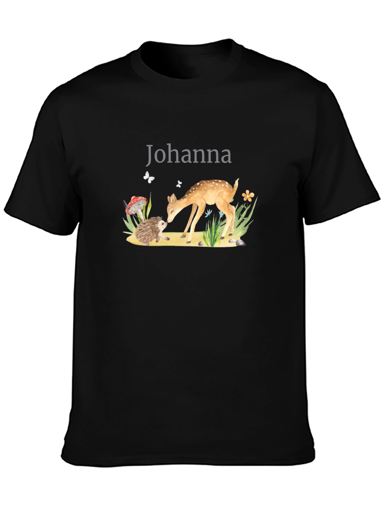 Johanna Deer & Hedgehog Black T-Shirt