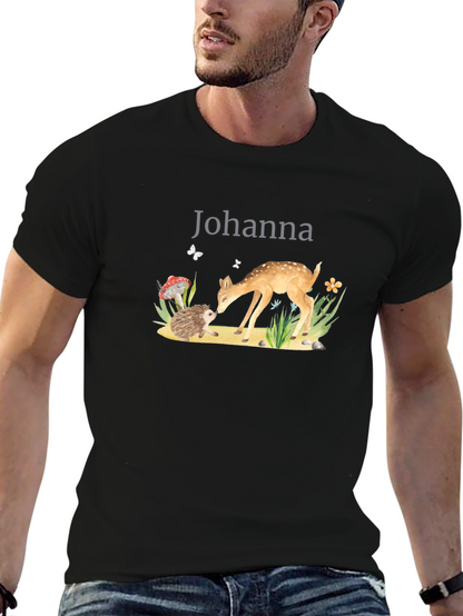 Johanna Deer & Hedgehog Black T-Shirt
