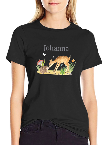 Johanna Deer & Hedgehog Black T-Shirt