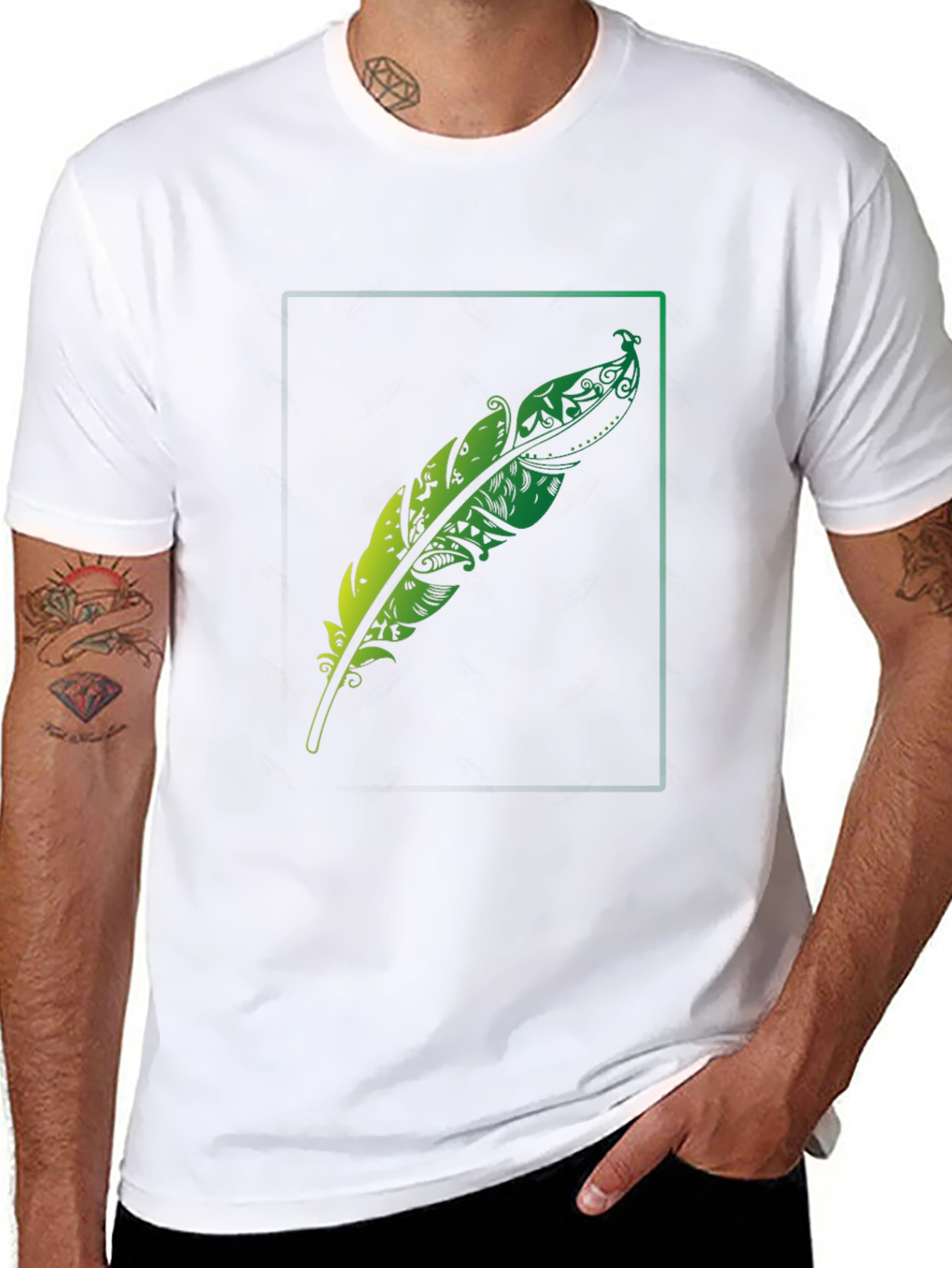 Mens Feather Graphic Black T-Shirt
