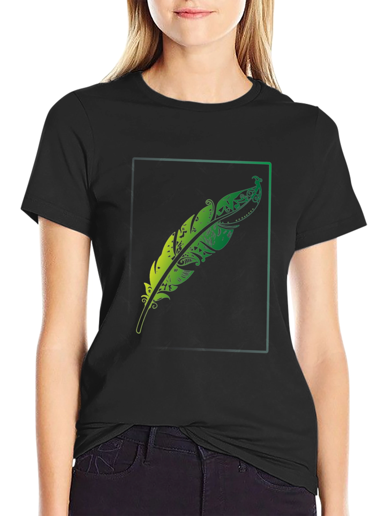 Mens Feather Graphic Black T-Shirt