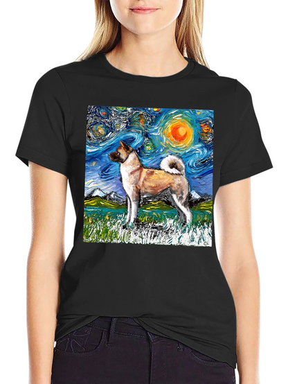Starry Night Akita T-Shirt - Artistic Dog Lover Tee