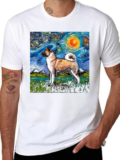 Starry Night Akita T-Shirt - Artistic Dog Lover Tee