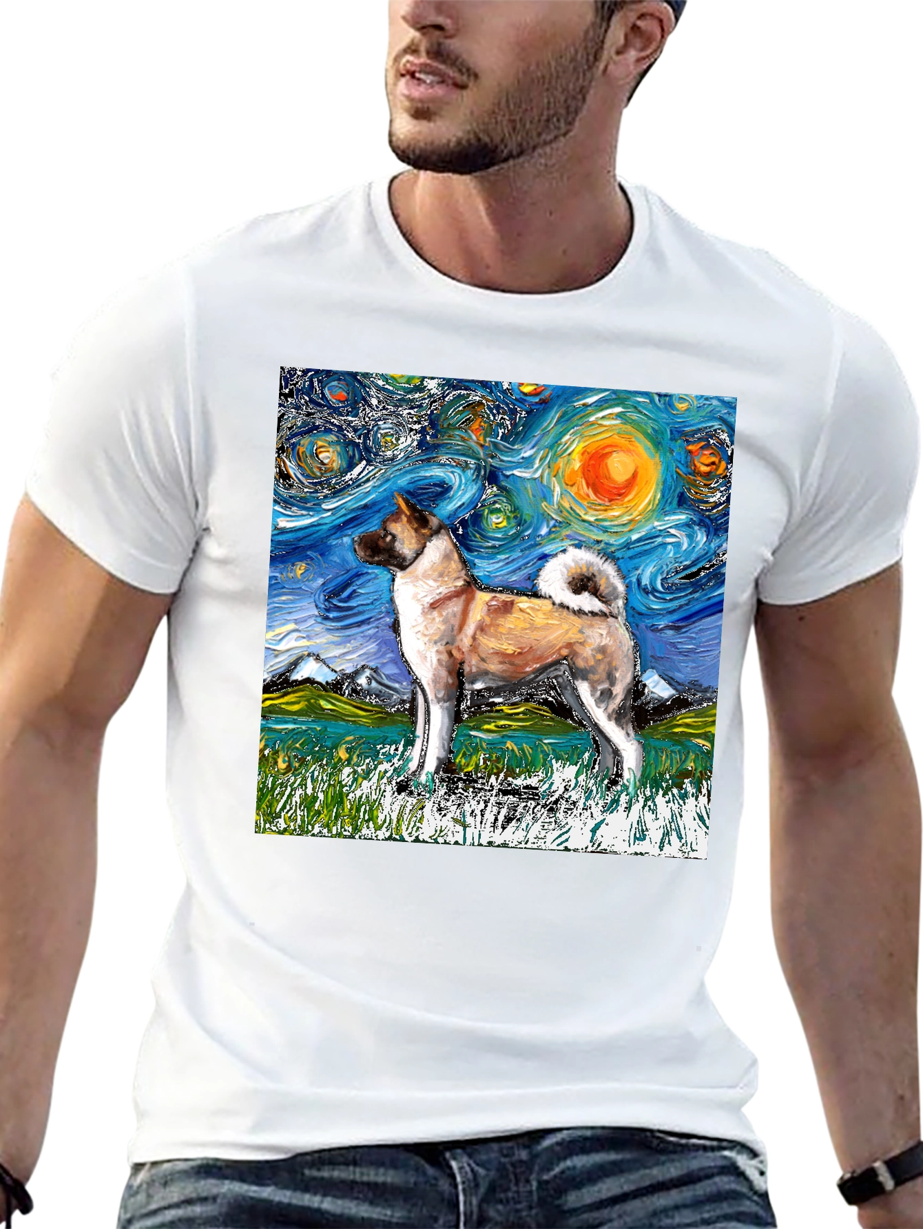 Starry Night Akita T-Shirt - Artistic Dog Lover Tee